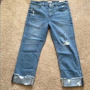 Loft High-waisted distressed crop jeans